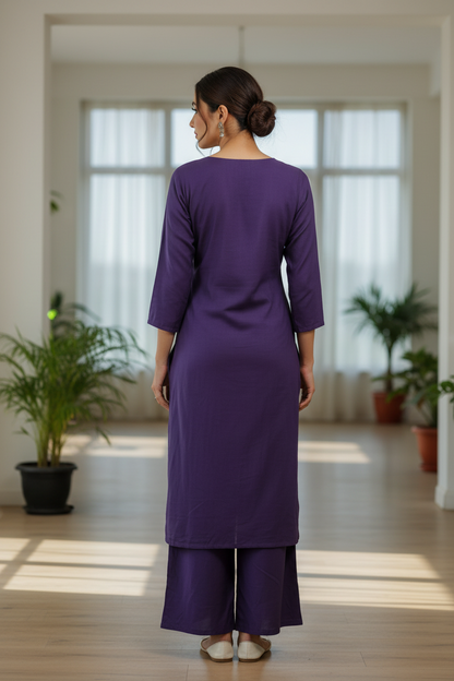 Women Indigo Violet Printed Kurta & Palazzo Set