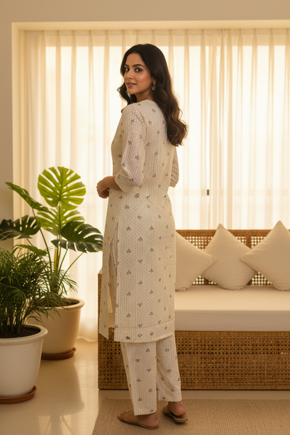 Women Ivory Floral Booti Kurta Set