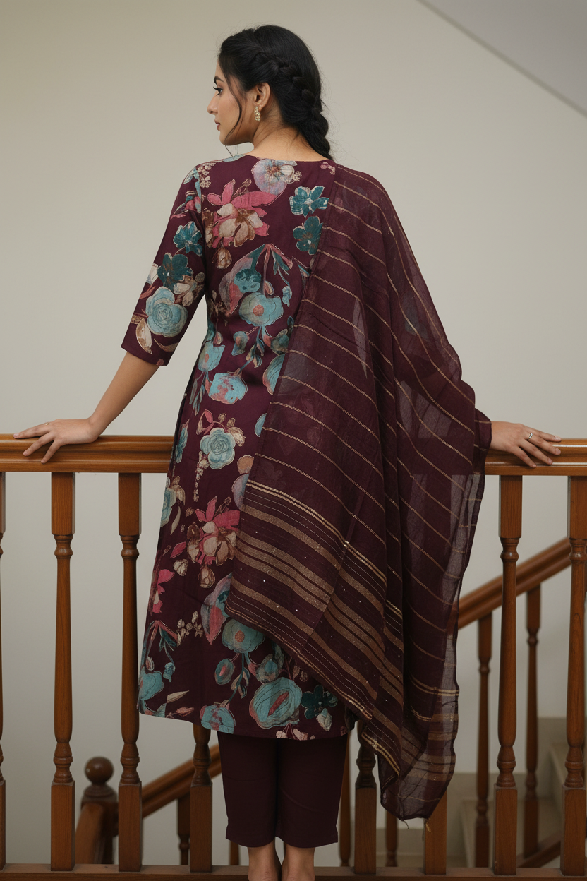 Women Floral Print A-Line Kurta Set with Dupatta