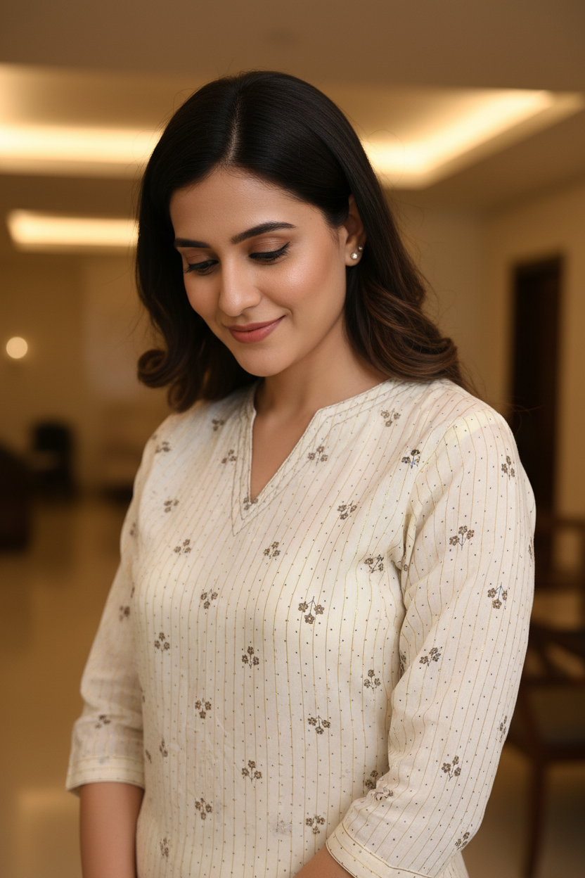 Women Ivory Floral Booti Kurta Set