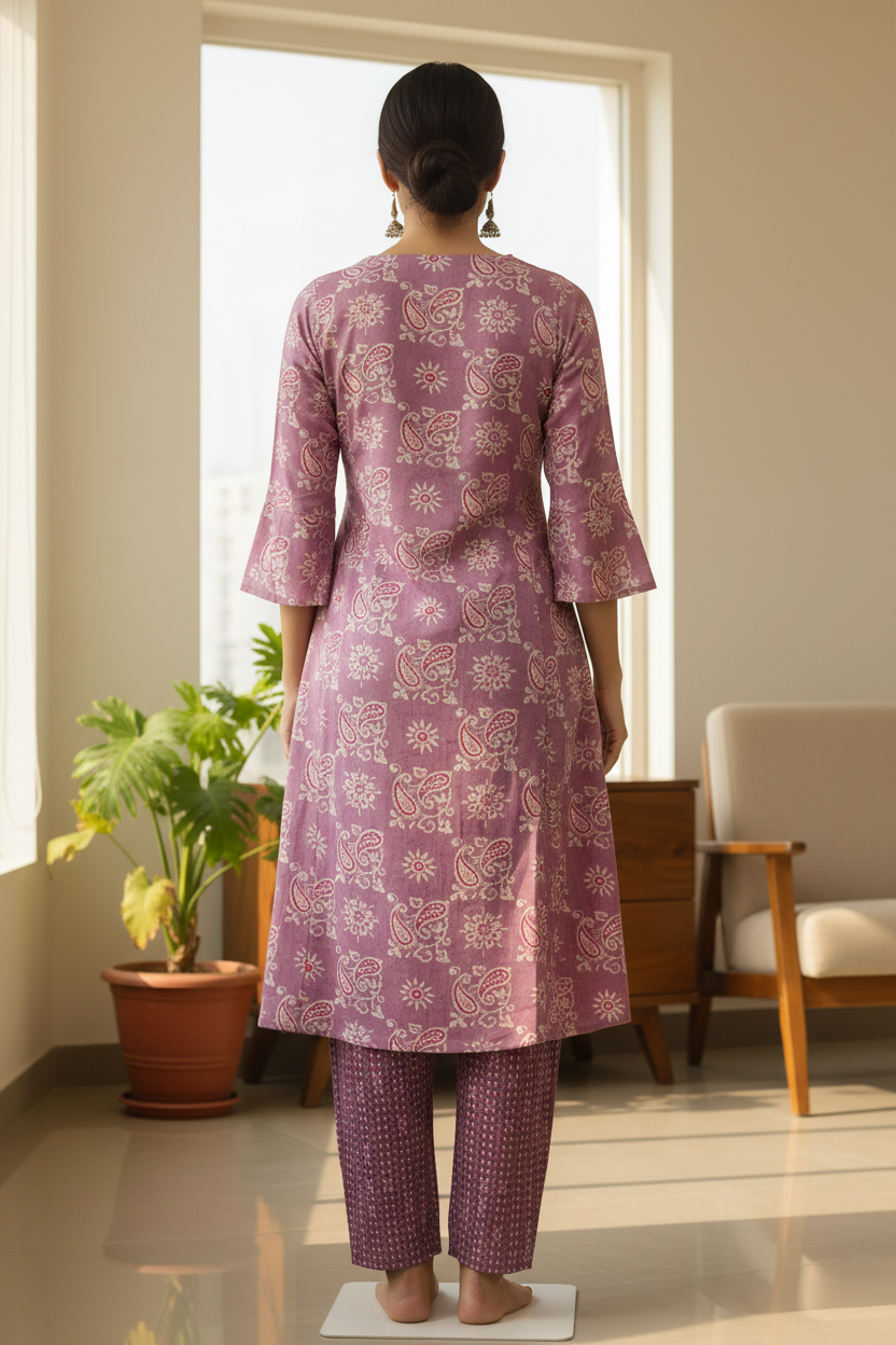 Dusty Mauve Kurta Set – Lifestyle Back View