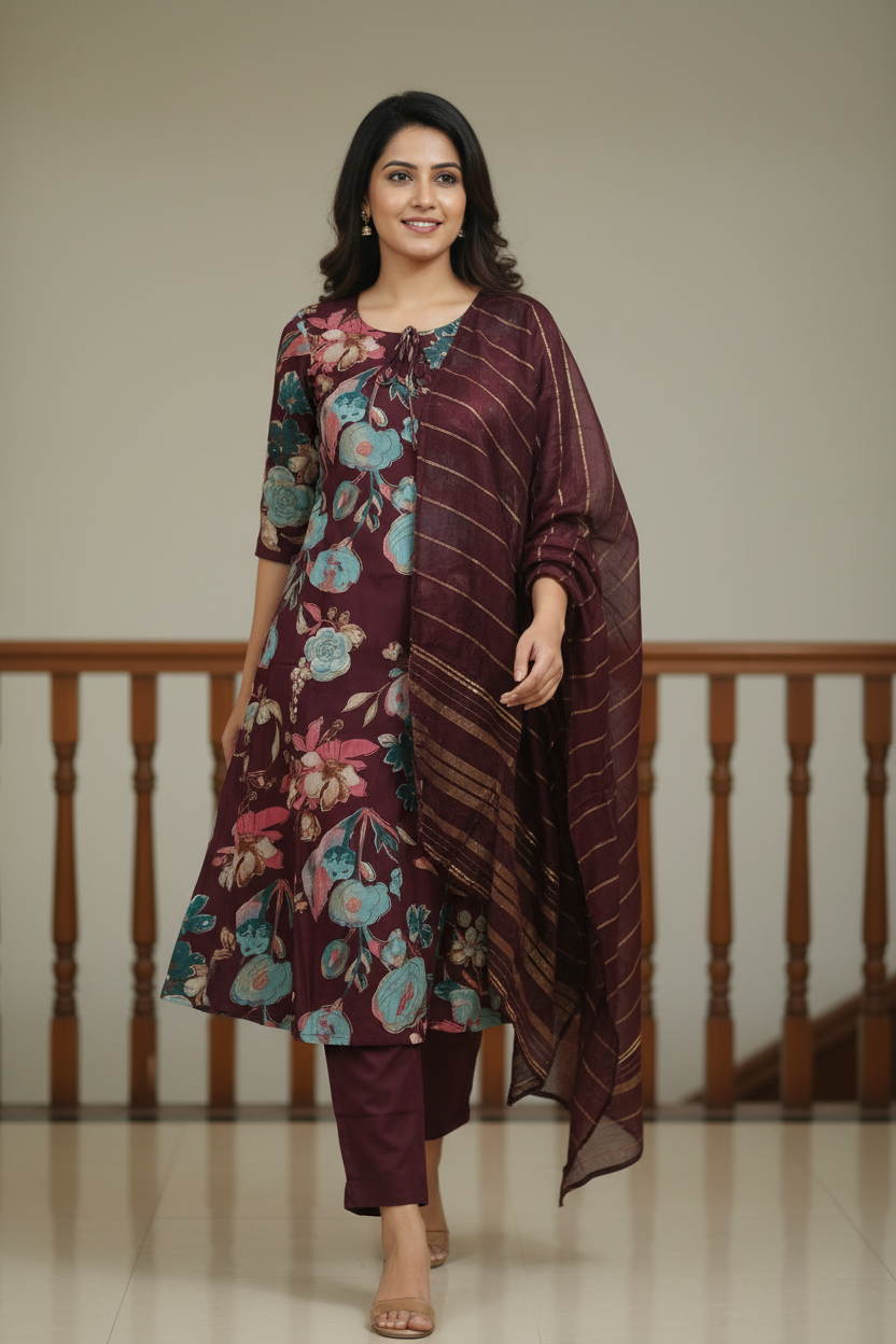 Women Floral Print A-Line Kurta Set with Dupatta