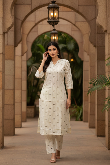 Women Ivory Floral Booti Kurta Set