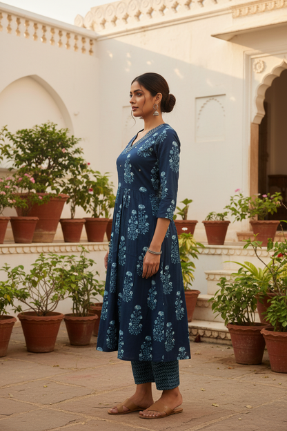 Indigo A-line Kurta - Side View