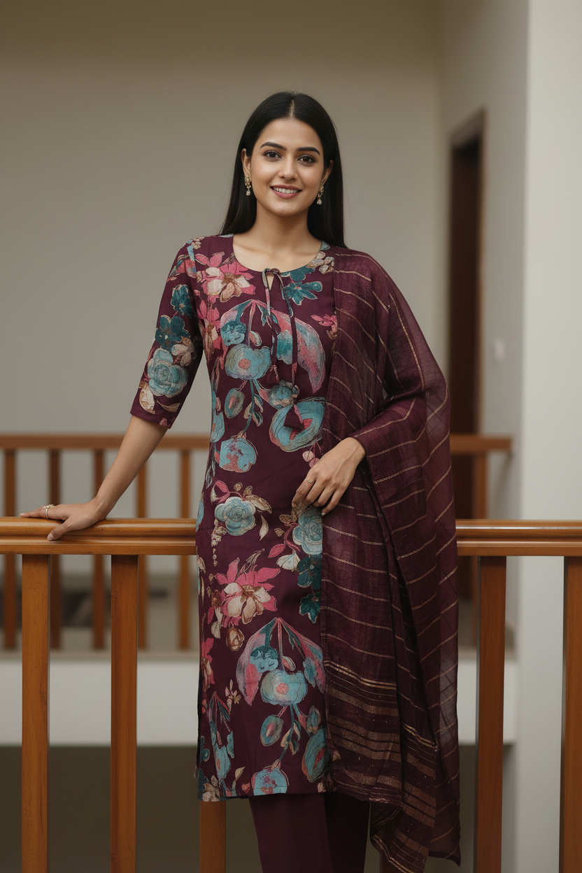 Women Floral Print A-Line Kurta Set with Dupatta