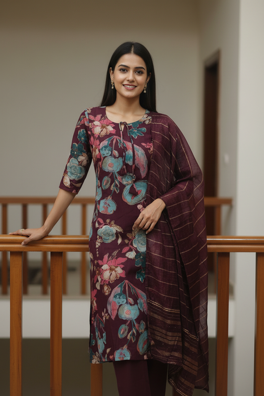 Women Floral Print A-Line Kurta Set with Dupatta