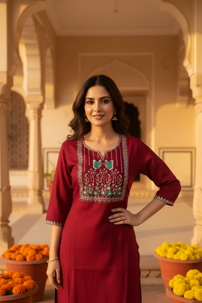 Maroon Embroidered Kurta – Lifestyle