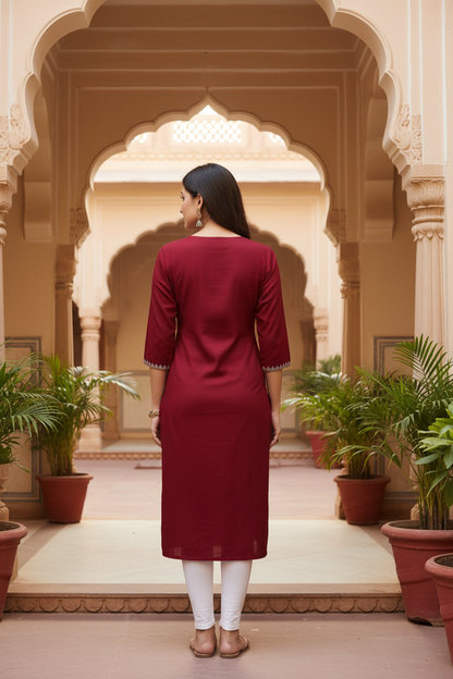 Maroon Kurta Back View with Sleeve Design