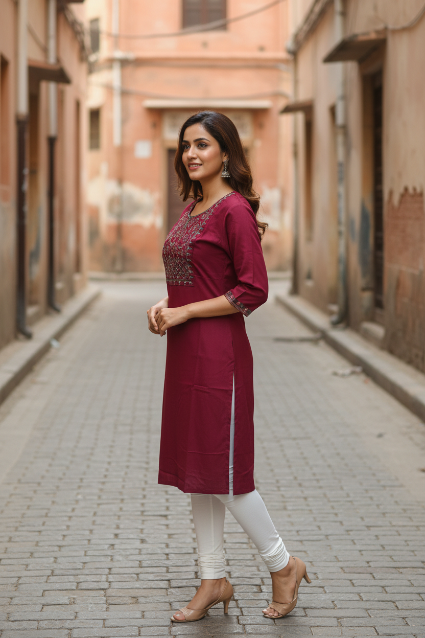 Maroon Kurta Side View