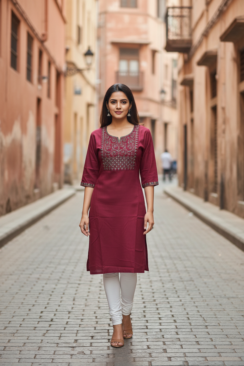 Maroon Kurta with White Leggings Urban Street