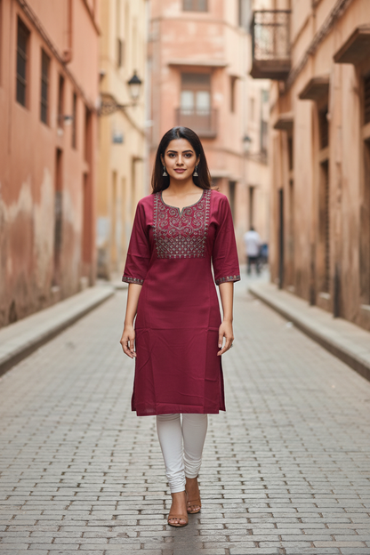Maroon Kurta with White Leggings Urban Street
