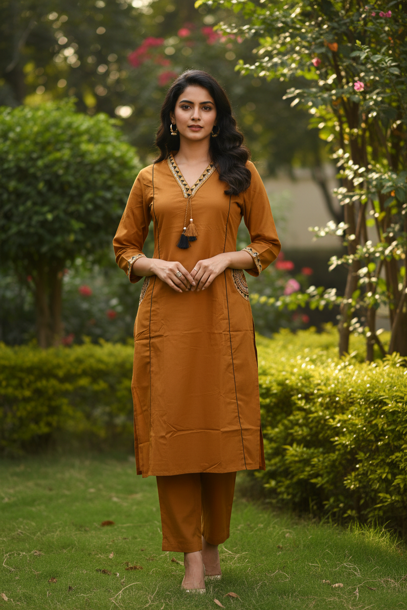 Mustard Kurta – Mandala Pocket Detail