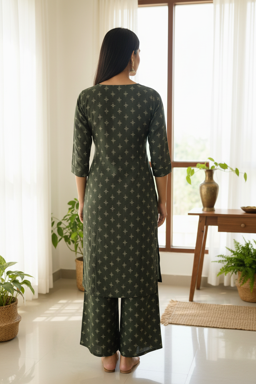 Olive Green Co-ord – Back with Print
