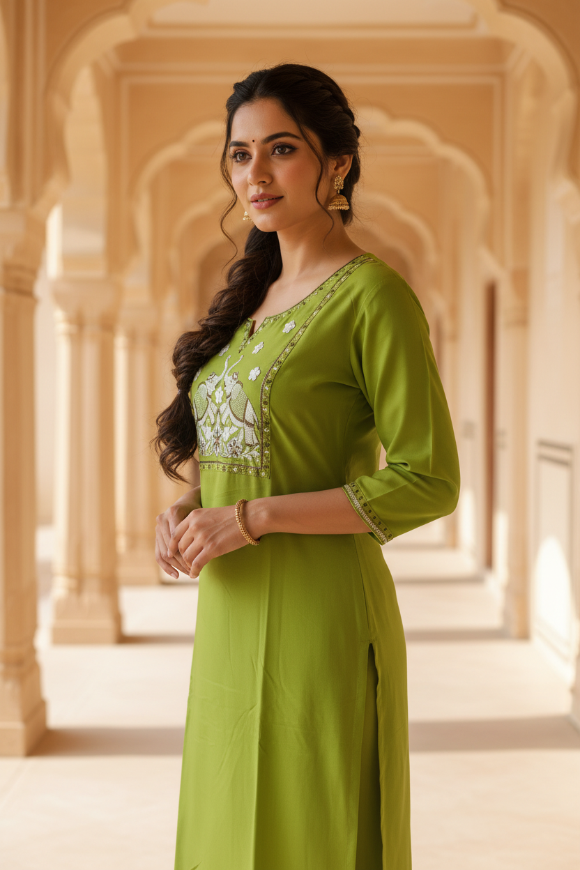 Olive Green Kurta - Side View