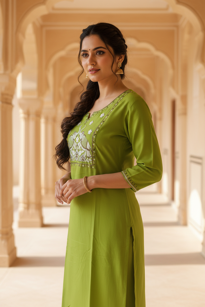 Olive Green Kurta - Side View