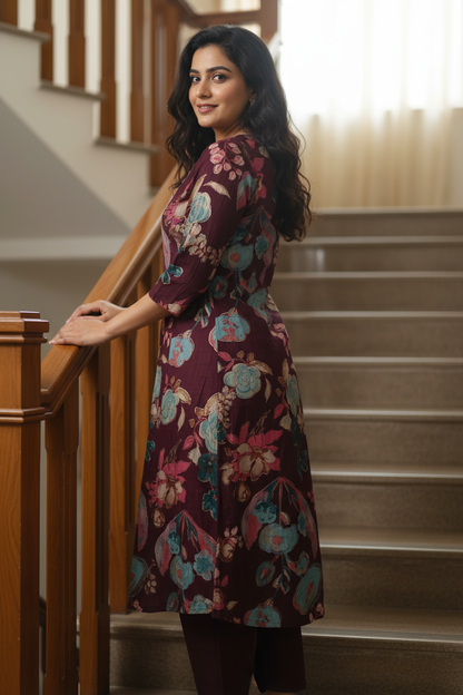 Women Floral Print A-Line Kurta Set with Dupatta