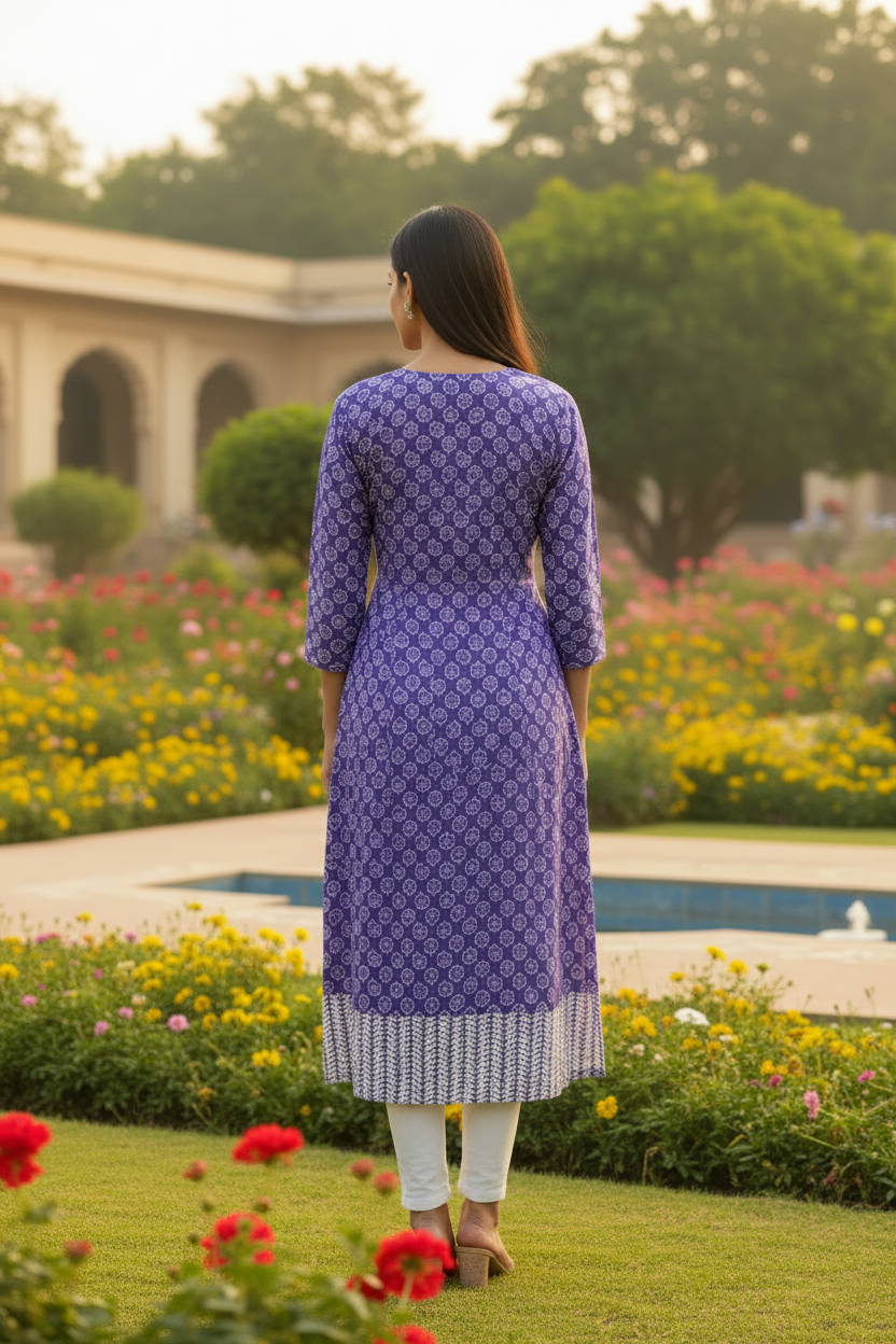 Purple Block Print Kurta – Back View