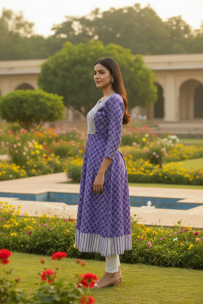 Purple Block Print Kurta – Side View