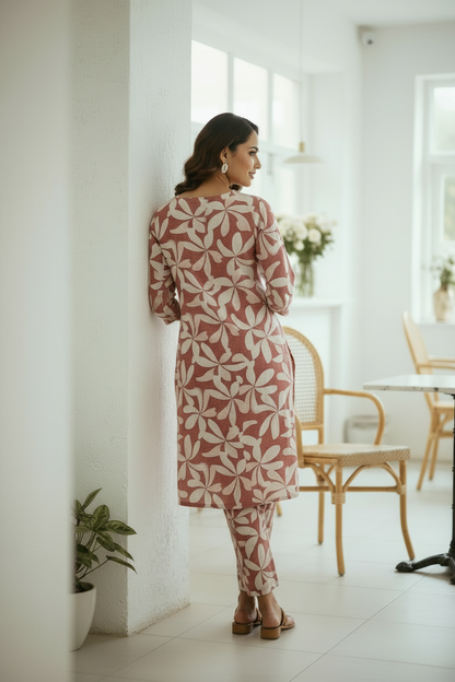 Women's Dusty Rose Pink Print Kurta Co-ord Set