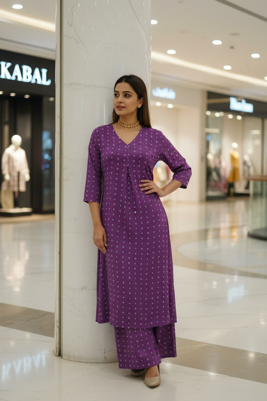 Women Violet Printed Co-ord Kurta Set