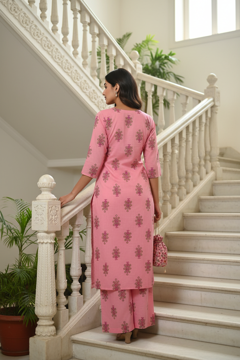 Women's Pink Kurta with Matching Palazzo Pant