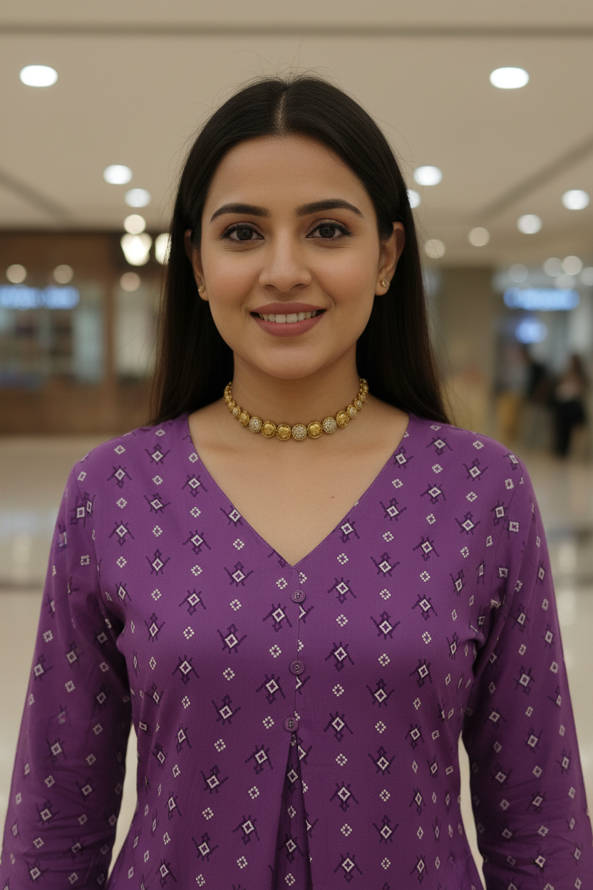 Women Violet Printed Co-ord Kurta Set