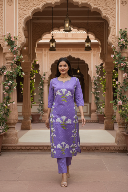 Women's Lavender Lily Bloom Kurta Co-ord Set with Dupatta
