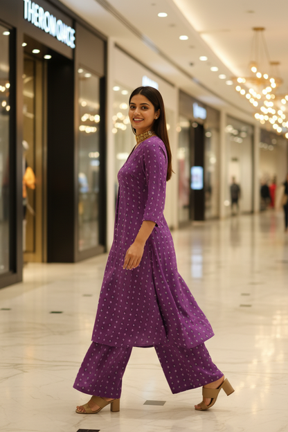 Women Violet Printed Co-ord Kurta Set
