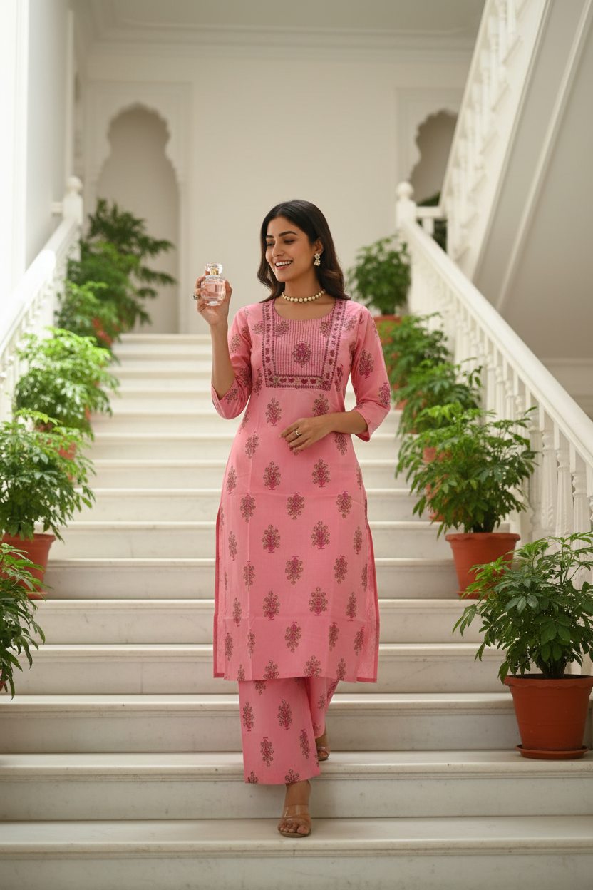 Women's Pink Kurta with Matching Palazzo Pant