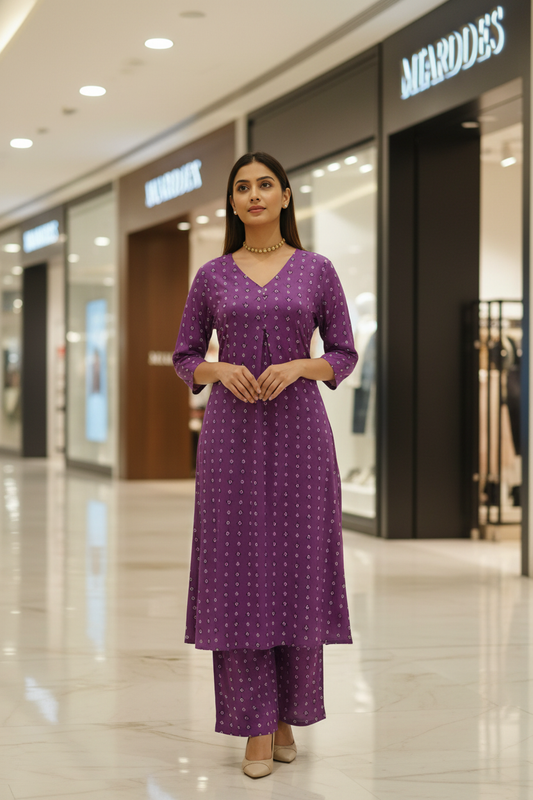Women Violet Printed Co-ord Kurta Set