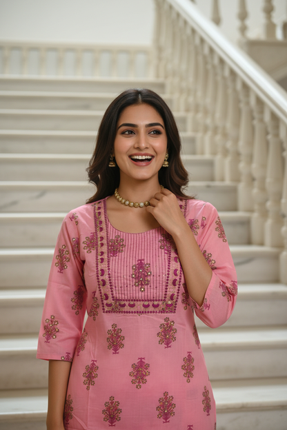 Women's Pink Kurta with Matching Palazzo Pant