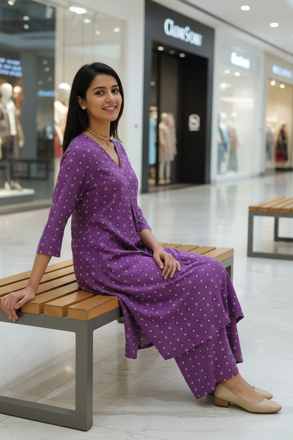 Women Violet Printed Co-ord Kurta Set
