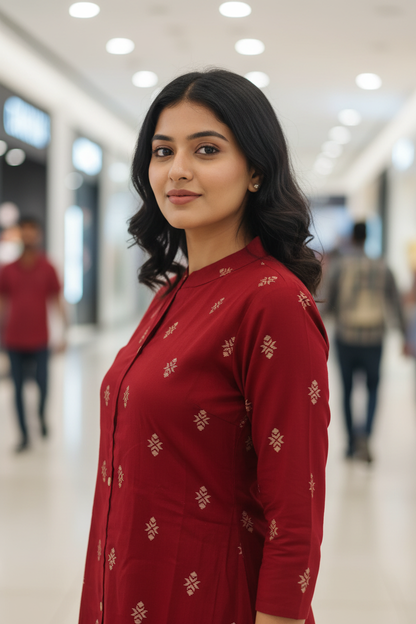 Women Rusted Maroon Kurta With Trouser