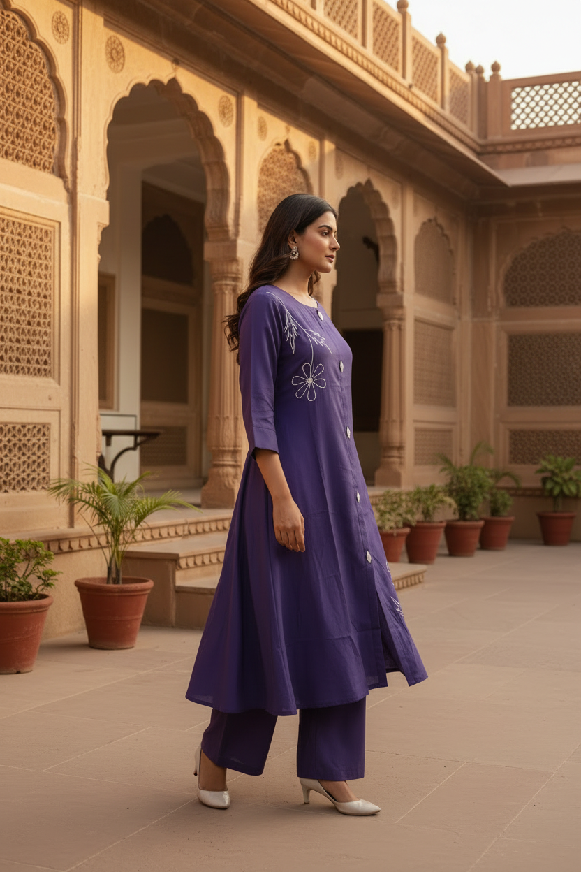 Royal Purple A-line Kurta - Proper Side View