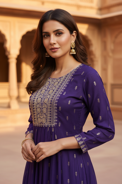 Royal Purple Anarkali – Close-up Front
