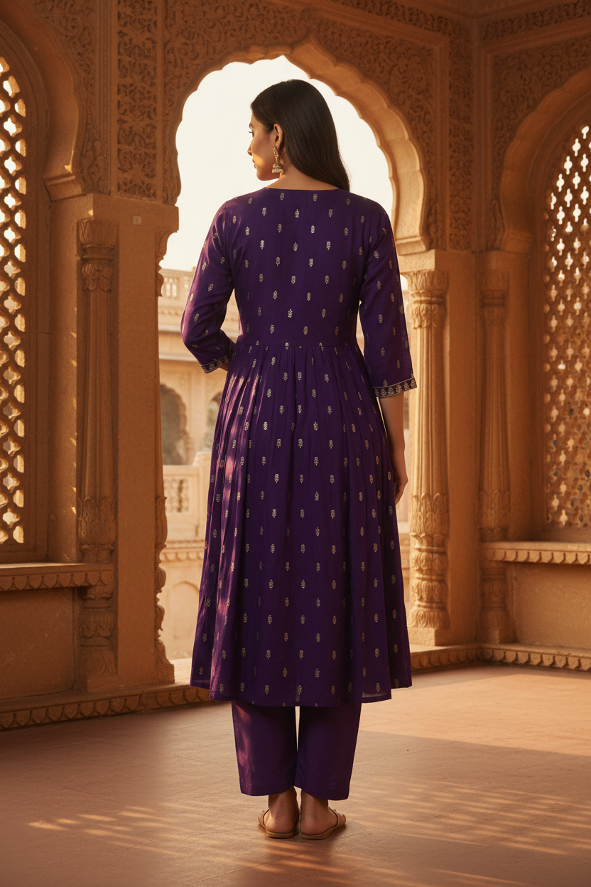 Royal Purple Anarkali – Full Butta Back View