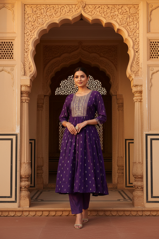 Royal Purple Anarkali – Haveli Setting