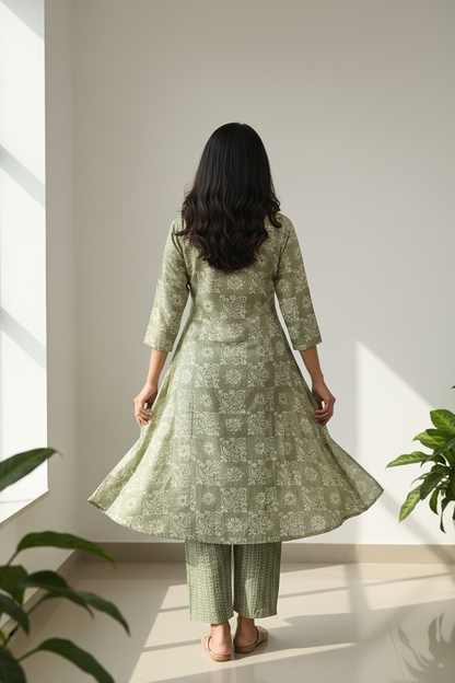 Sage Paisley A-Line Kurta Set – Back View
