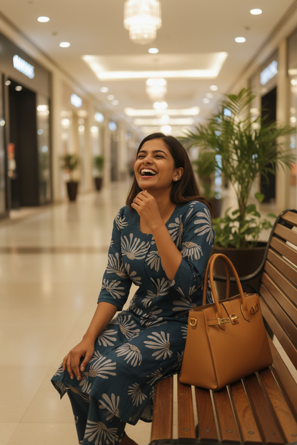 Peacock Teal Fan Bloom Straight Kurta Co-ord Set