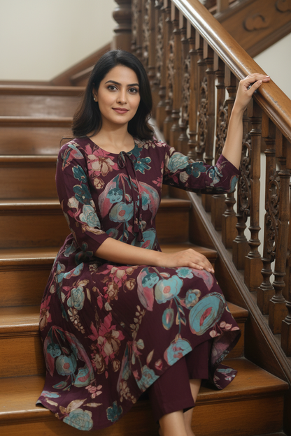 Women Floral Print A-Line Kurta Set with Dupatta