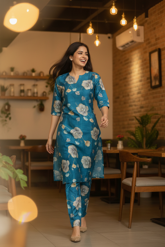 Women Floral Vatican Silk Co-ord Set