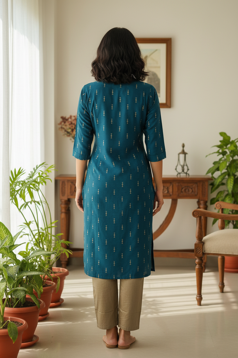 Teal Kurta – Lifestyle Back