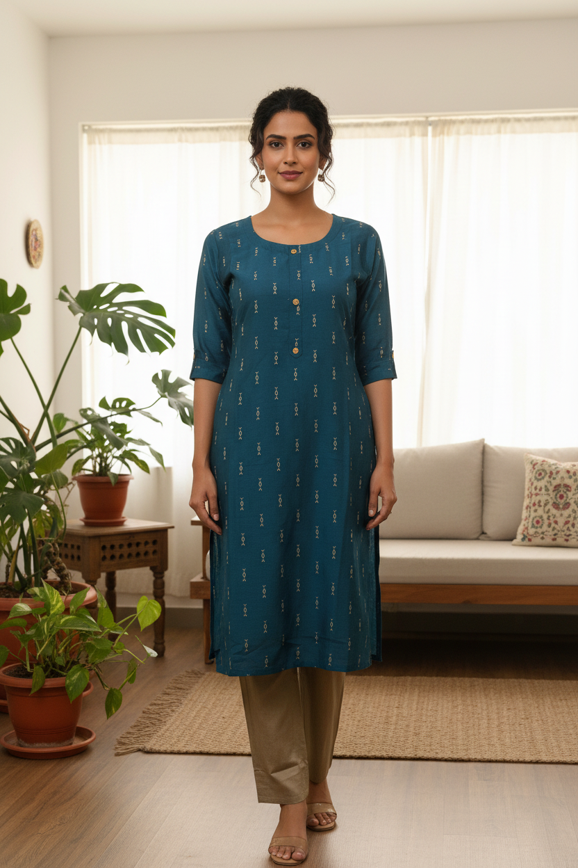 Teal Kurta – Lifestyle Front