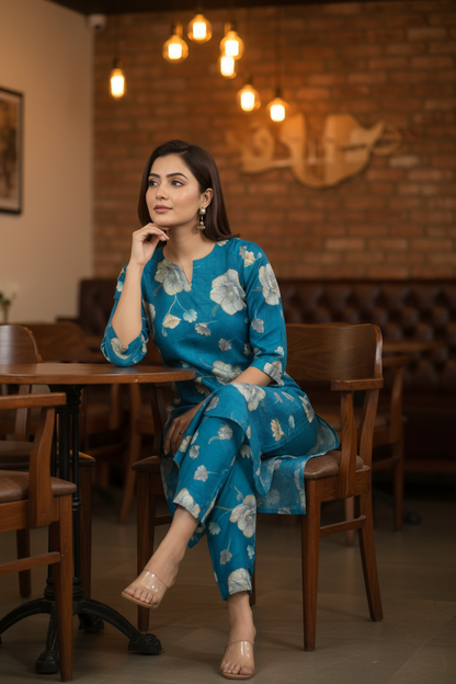 Women Floral Vatican Silk Co-ord Set