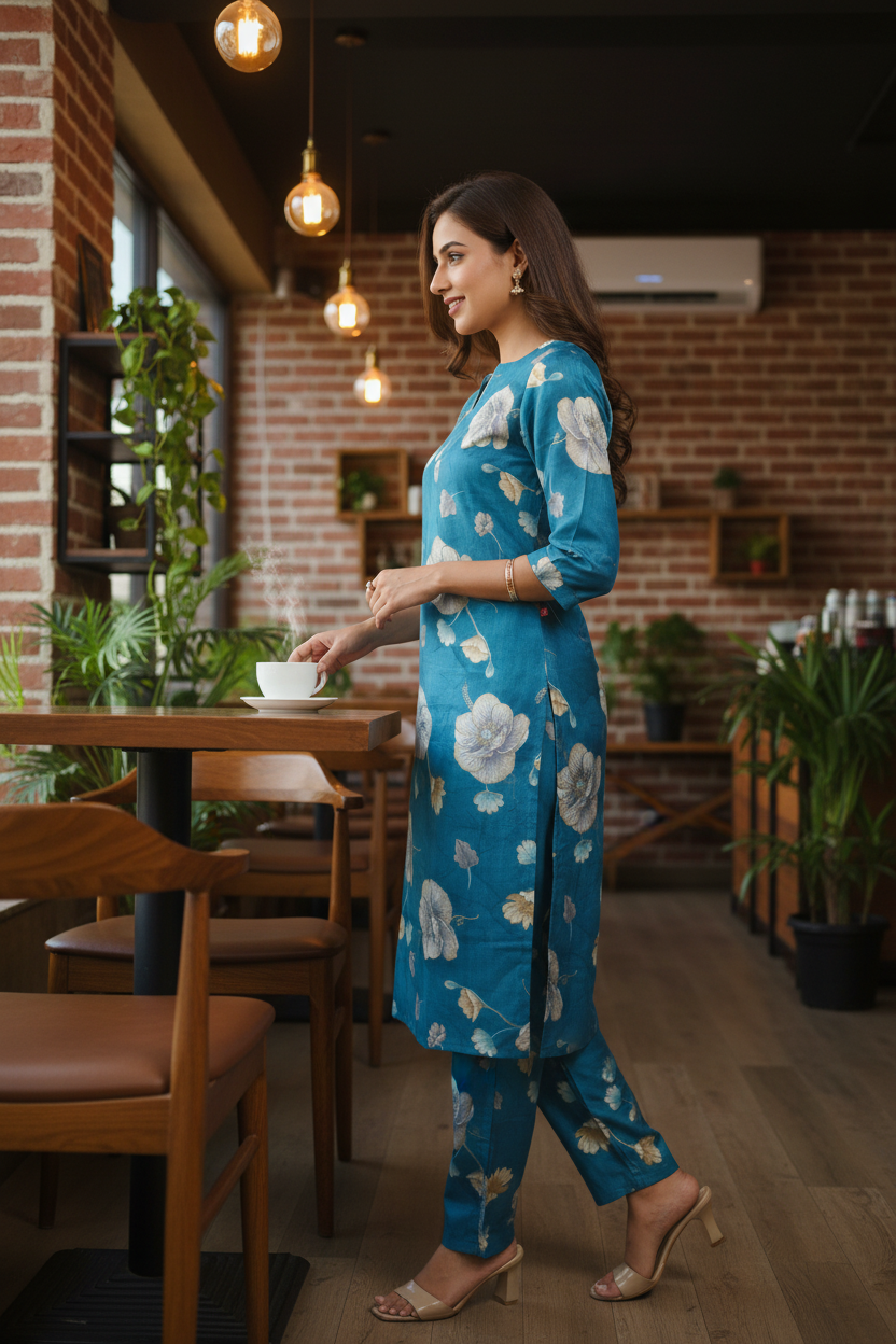 Women Floral Vatican Silk Co-ord Set
