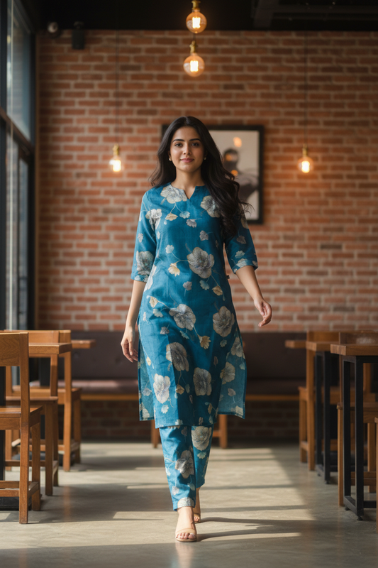 Women Floral Vatican Silk Co-ord Set