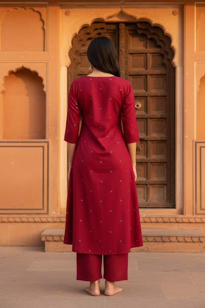 Wine Kurta – Back View Raw Sleeve End