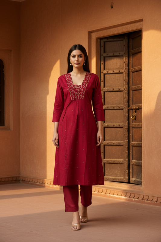 Wine Kurta – Plain Sleeves Reference Based